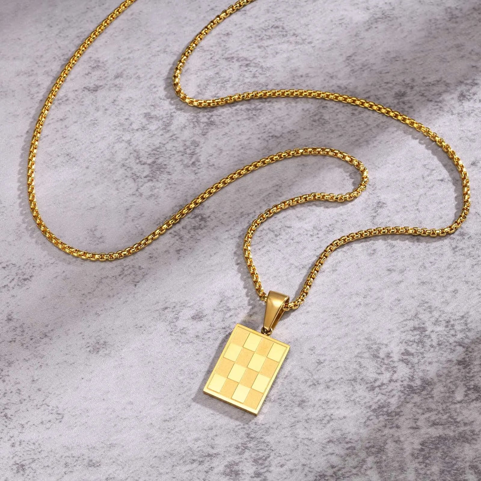 Vnox Small Dogtags Pendant Necklaces for Men, Black Silver Color Stainless Steel Military Dog Tag with Box Chain Gift to Him