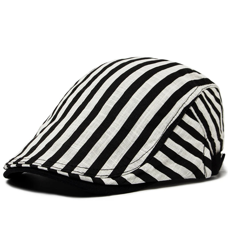 Ashford Plaid Cotton Beret – Lightweight Vintage-Style Flat Cap with Visor, Casual Summer Design in Cotton and Linen