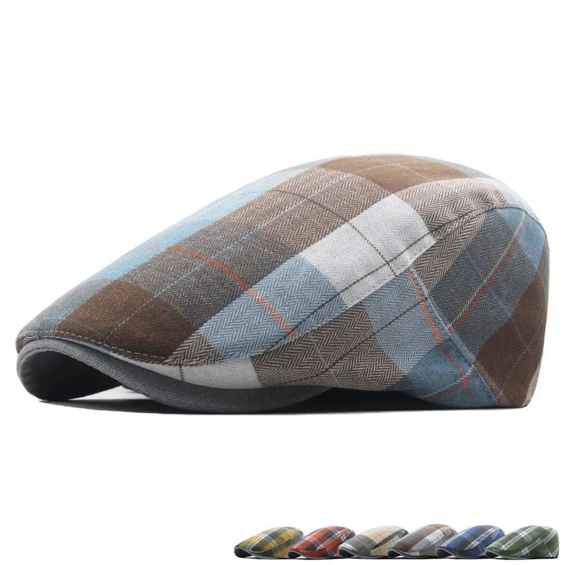 Stratford Striped Newsboy Cap – Polyester Flat Cap with Classic Print, Retro Painter Style for All Seasons