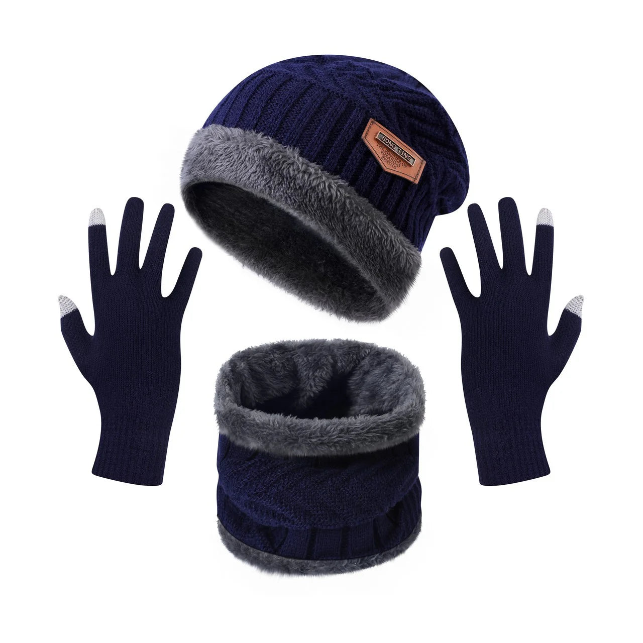Nordic Fleece Winter Set – 3-Piece Knitted Set with Hat, Scarf, and Touchscreen Gloves, Fleece-Lined for Maximum Warmth and Comfort