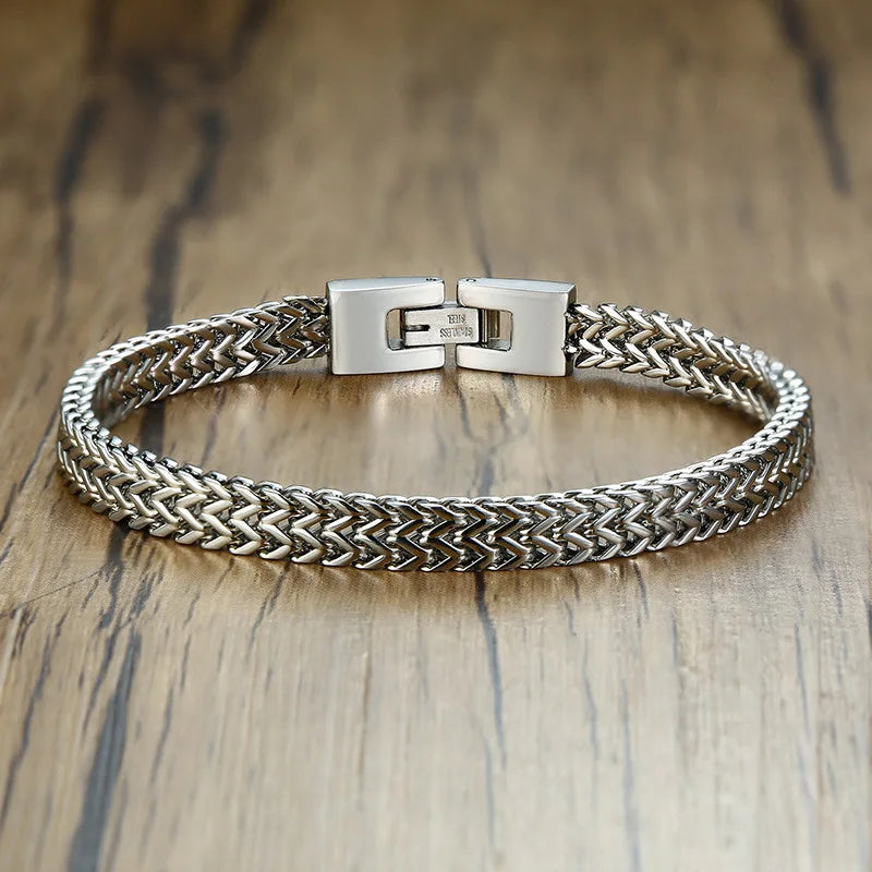 Titan Locomotive Chain Bracelet – Double Link Stainless Steel Design with Polished Finish, Punk Biker Style for Men