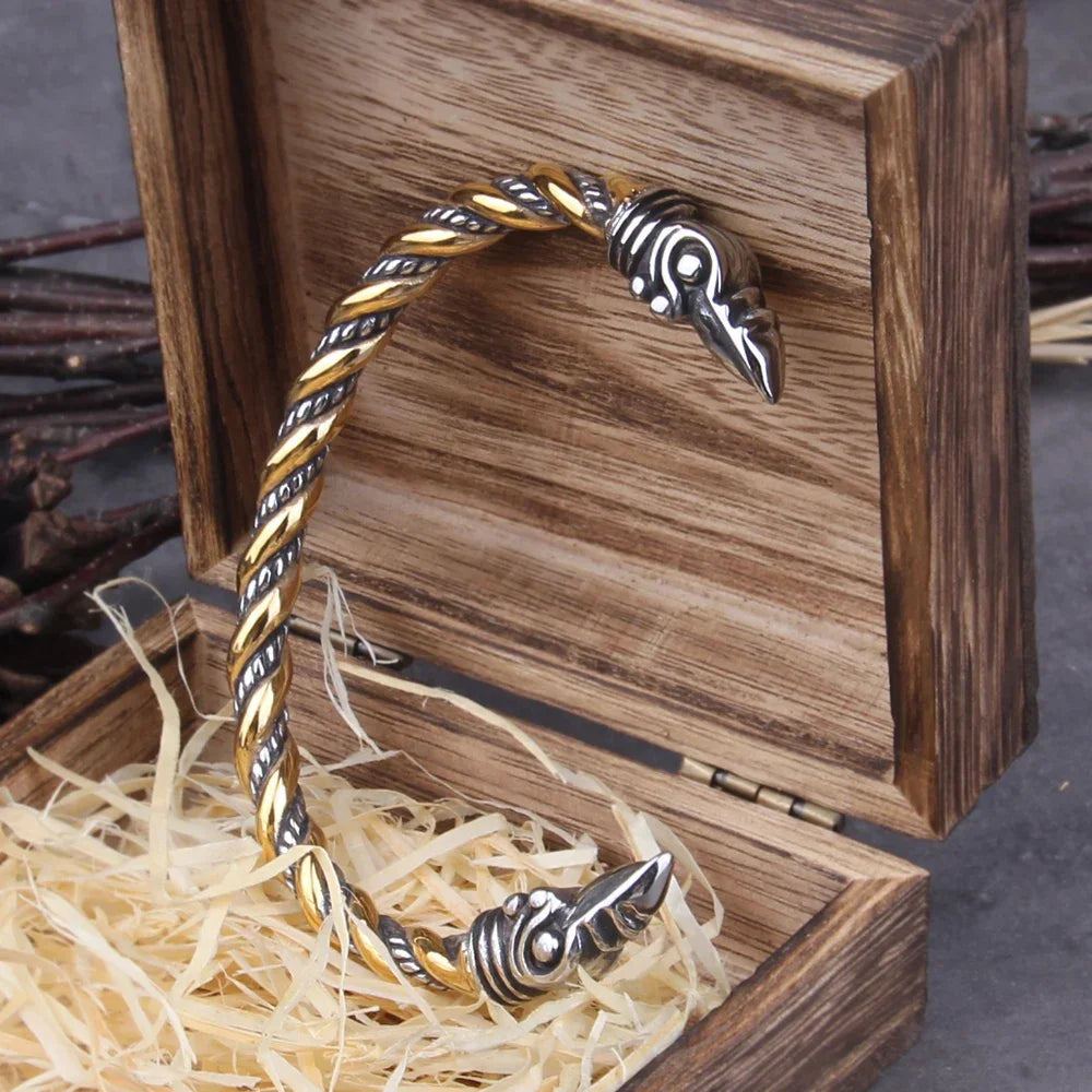 Nordic Raven Torque Bracelet – Men’s Viking Stainless Steel Cuff