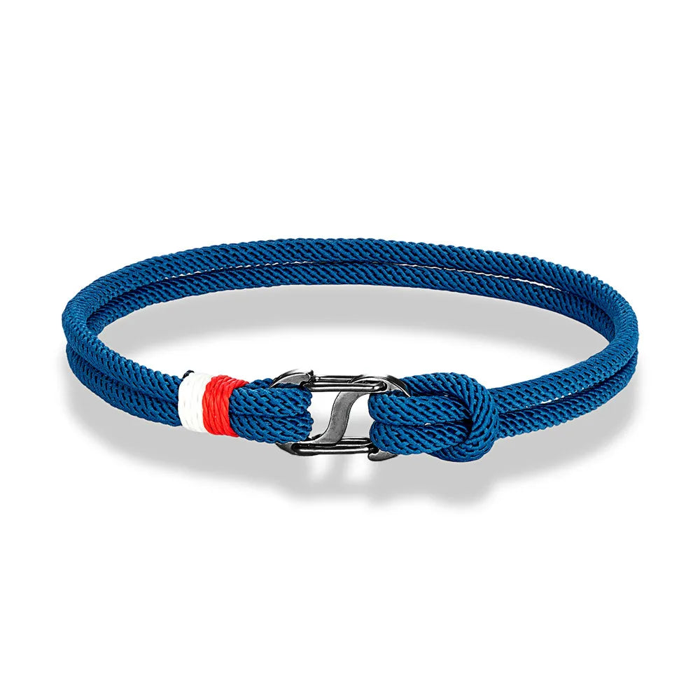 Aegir Nautical Rope Bracelet – Double Strand Surfer Style with Black Stainless Steel Carabiner Clasp, Sleek and Durable Design for Men