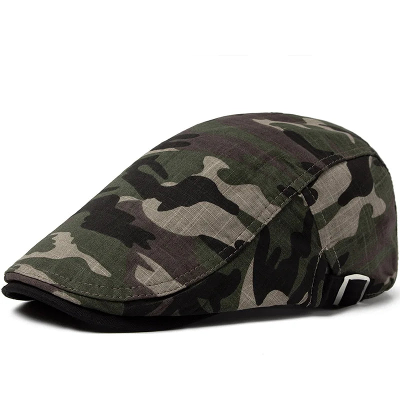 Wexford Camouflage Beret – Lightweight and Breathable Cotton-Linen Flat Cap with Visor, Adjustable Design for Casual Summer Wear