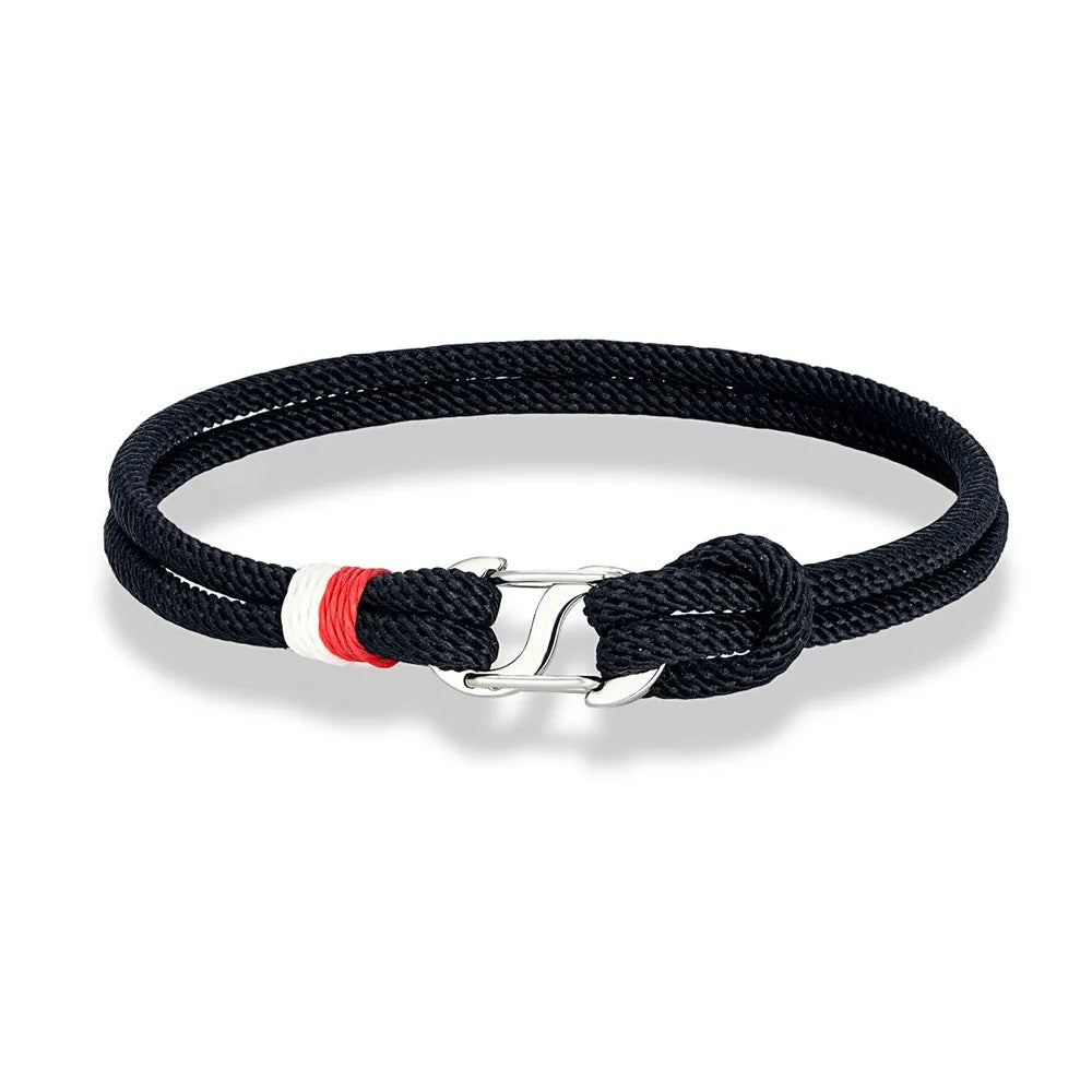 Mariner Braided Rope Bracelet – Navy Blue Survival Style with Stainless Steel Double Push Carabiner Clasp, Durable Design for Men
