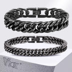 Vnox 8mm/12mm Bold Heavy Stainless Steel Cuban Bracelets for Men, Oxidized Metal Wristband, Punk Rock Chain Bracelet Jewelry