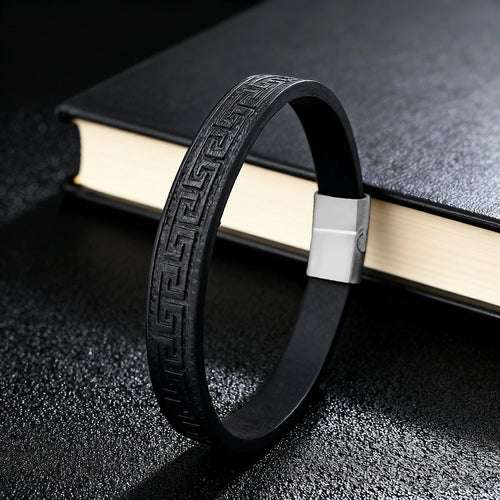 Arequipa Greek key leather bracelet - Black / Silver