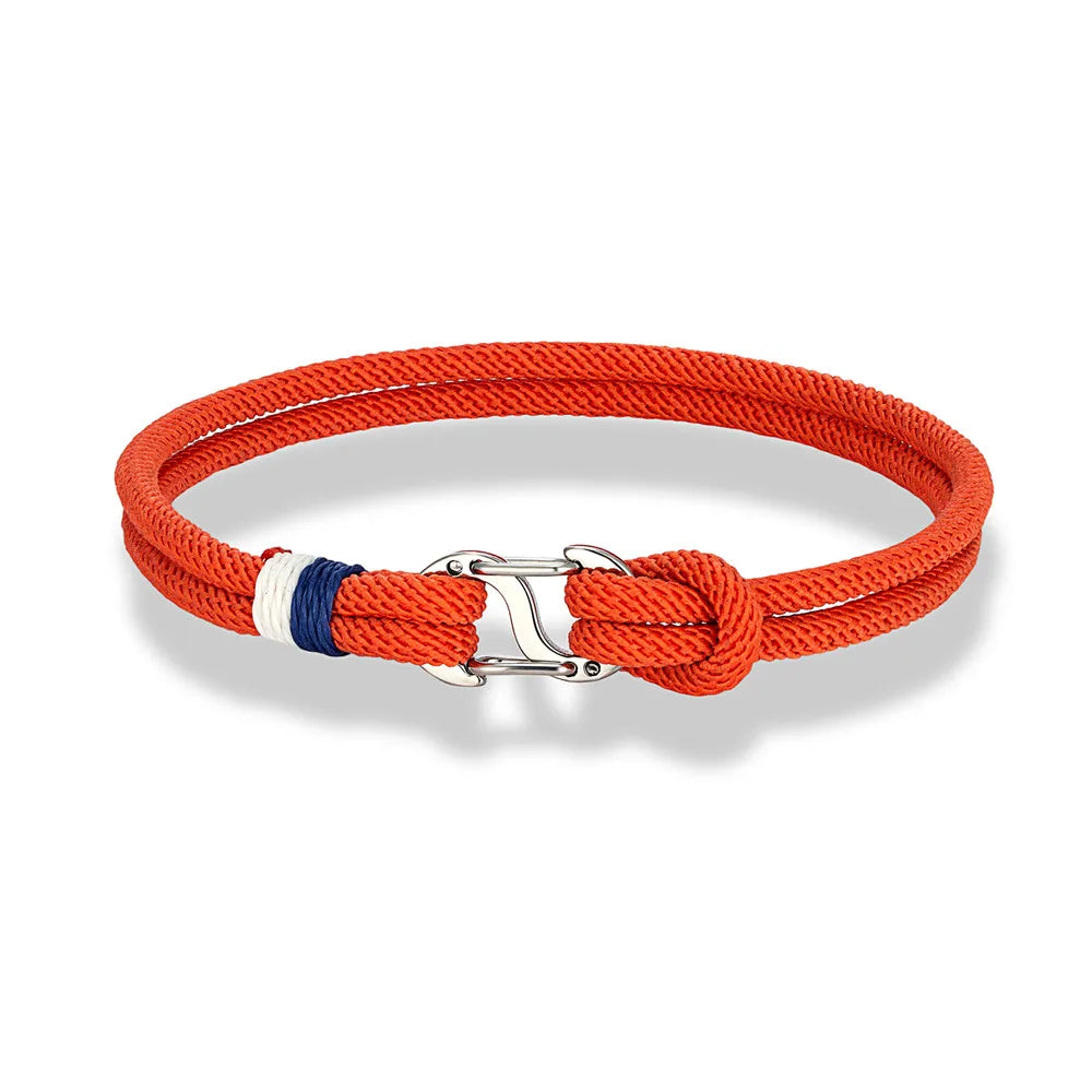 Mariner Braided Rope Bracelet – Navy Blue Survival Style with Stainless Steel Double Push Carabiner Clasp, Durable Design for Men