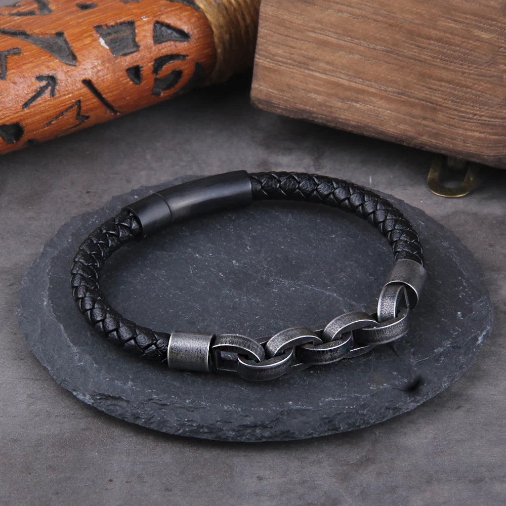 Infinity Forge Bracelet – Men’s Genuine Leather Braided Bracelet
