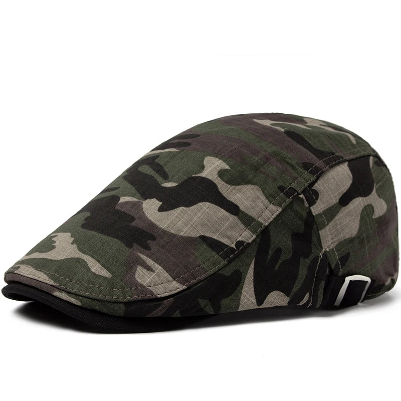Wexford Camouflage Beret – Lightweight and Breathable Cotton-Linen Flat Cap with Visor, Adjustable Design for Casual Summer Wear