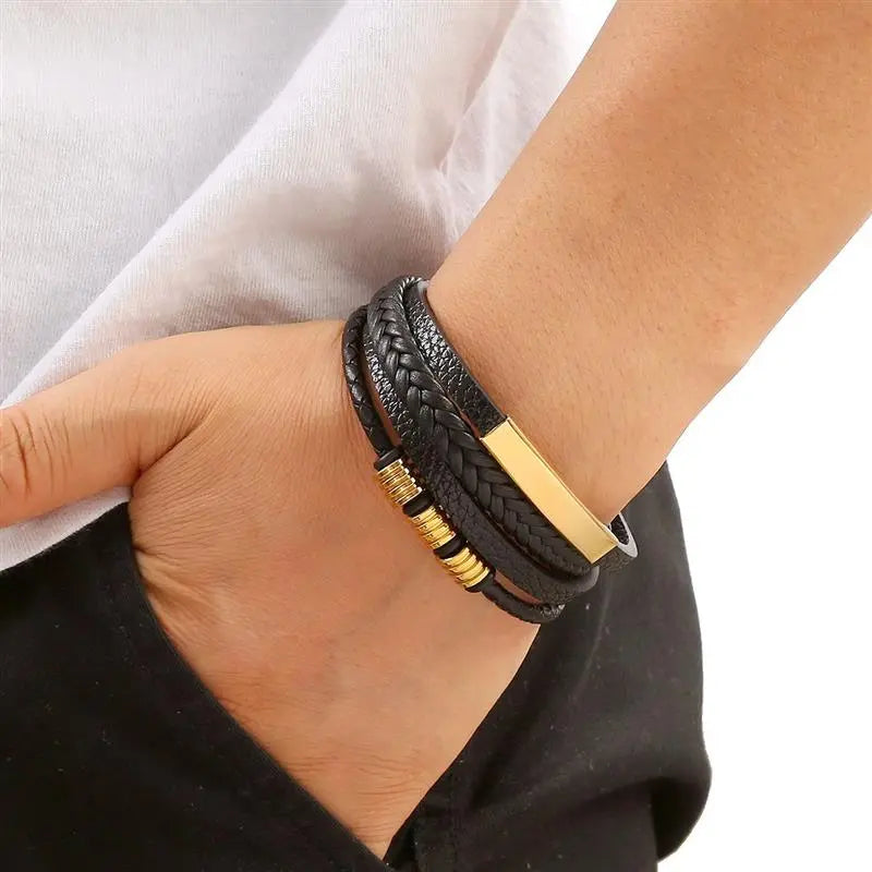 Gramado Classic Leather Woven Bracelet - Multi-layered Fashion Accessory for Men