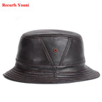 Riobamba Leather Bucket Hat — Flat Brim