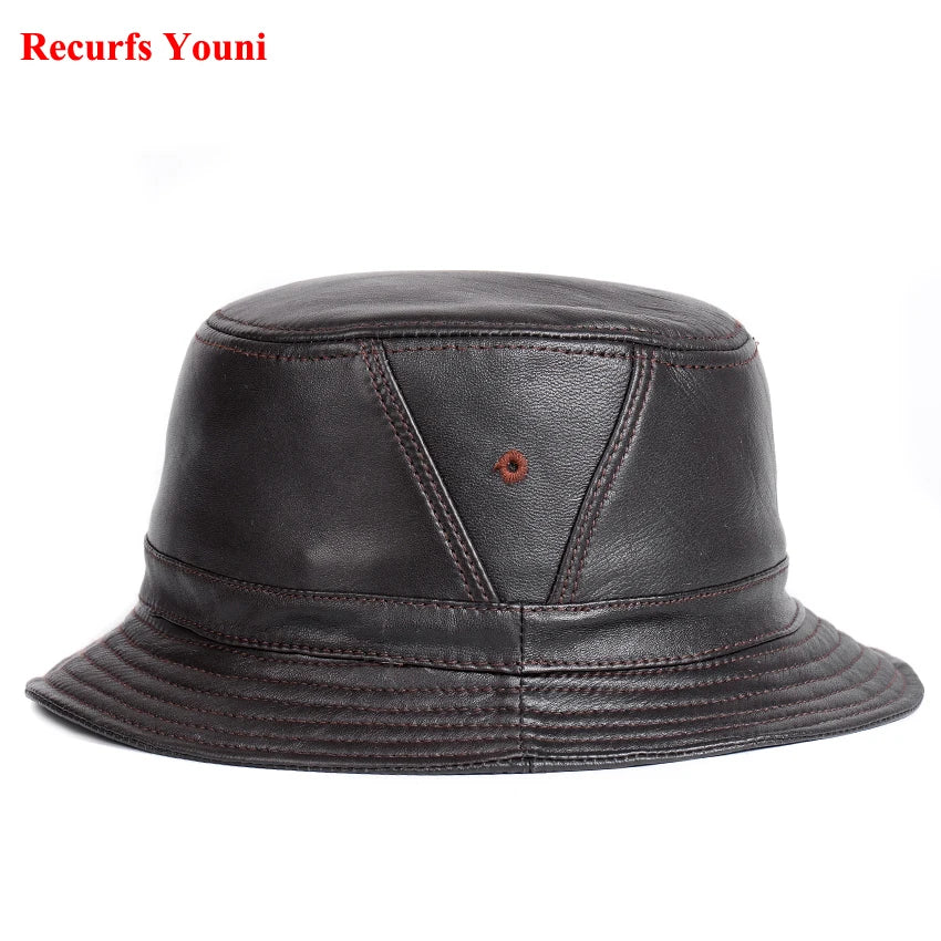 Riobamba Leather Bucket Hat — Flat Brim