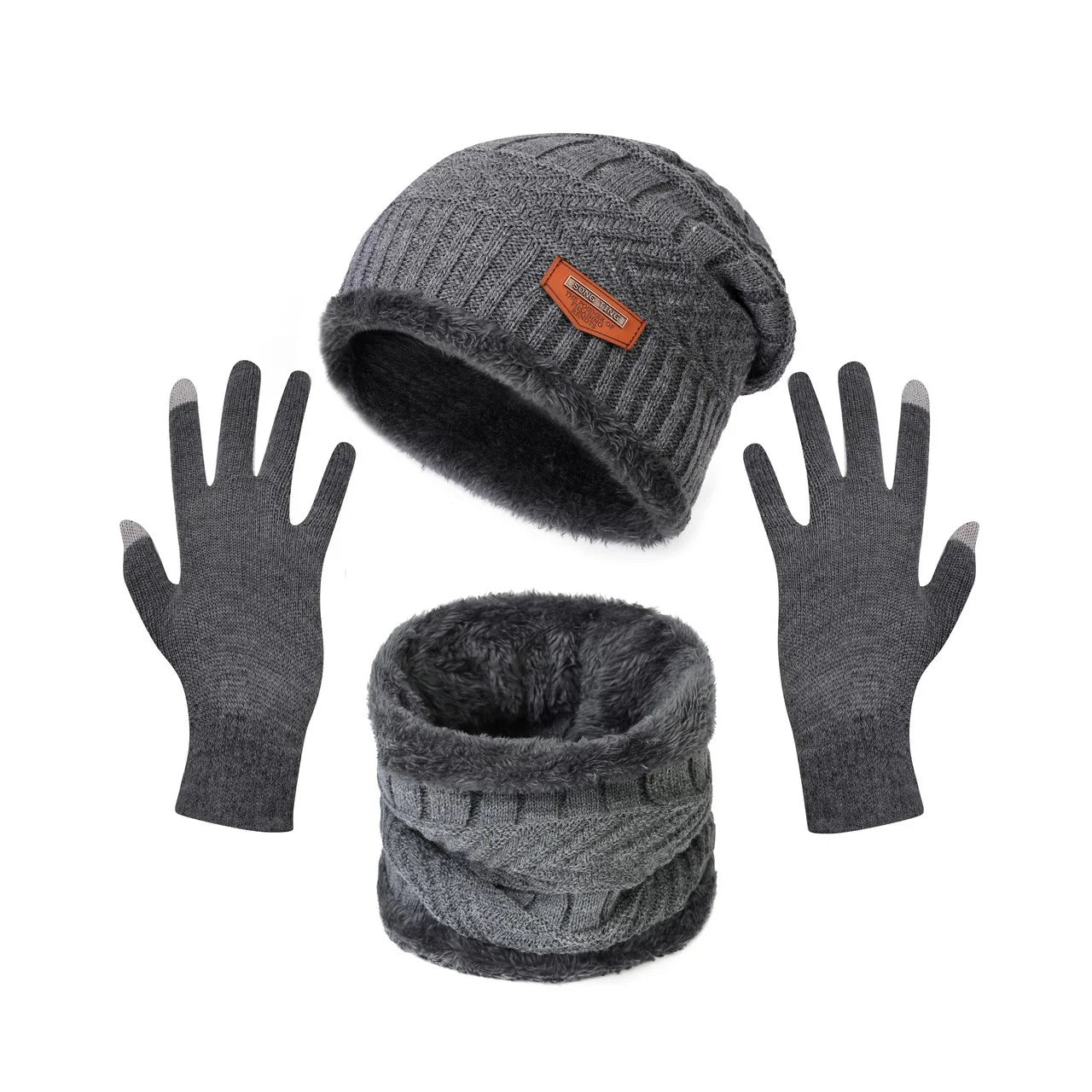 Nordic Fleece Winter Set – 3-Piece Knitted Set with Hat, Scarf, and Touchscreen Gloves, Fleece-Lined for Maximum Warmth and Comfort