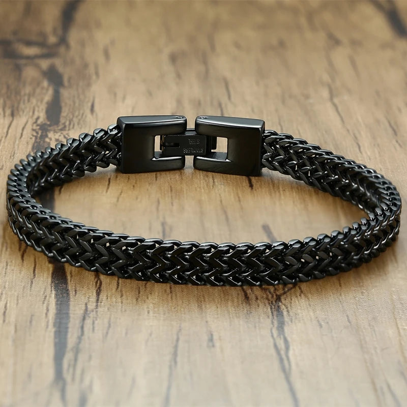 Titan Locomotive Chain Bracelet – Double Link Stainless Steel Design with Polished Finish, Punk Biker Style for Men