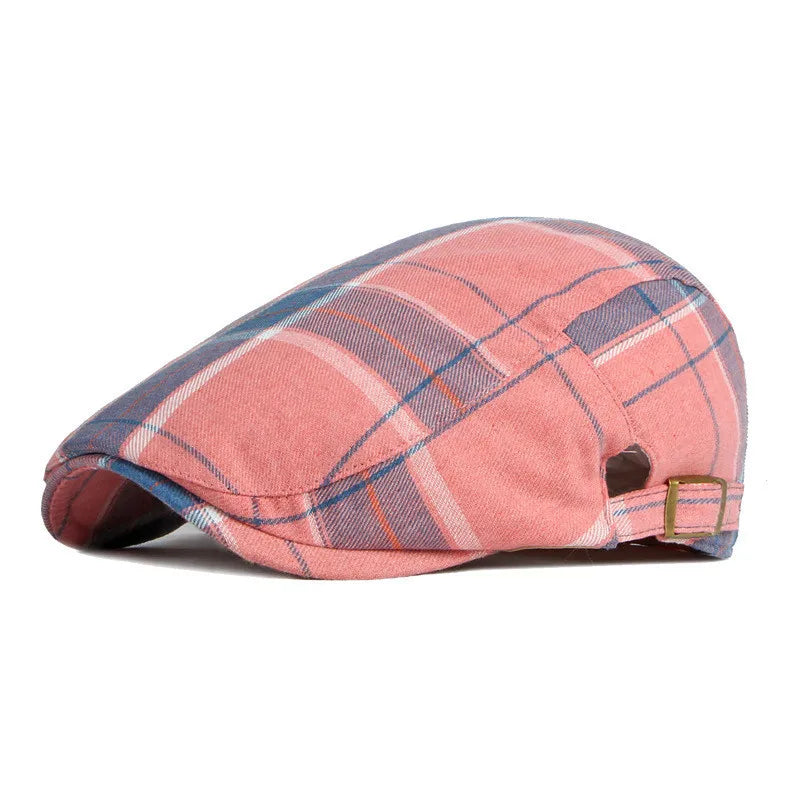 Oxford Plaid Newsboy Cap – Timeless Polyester Flat Cap with Vintage Painter Style, Suitable for All Seasons