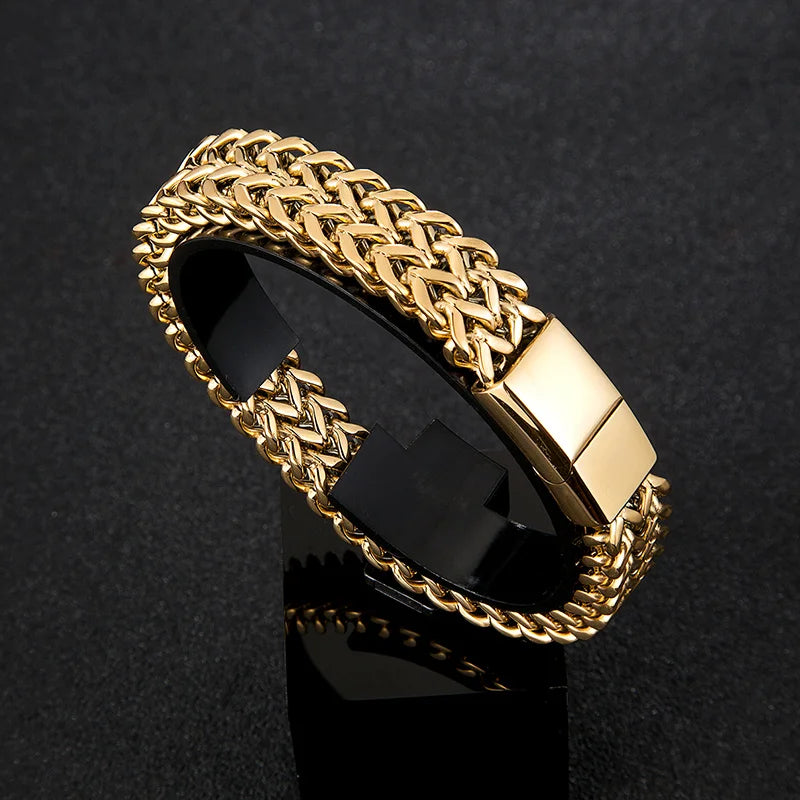 Gravitas Cuban Chain Bracelet – 12mm Wide Punk-Style Motorcycle Accessory in Stainless Steel, Bold and Durable Design for Men
