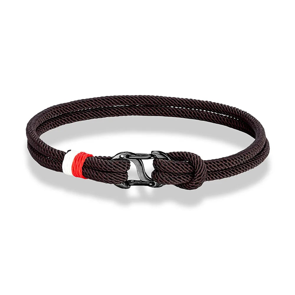 Aegir Nautical Rope Bracelet – Double Strand Surfer Style with Black Stainless Steel Carabiner Clasp, Sleek and Durable Design for Men