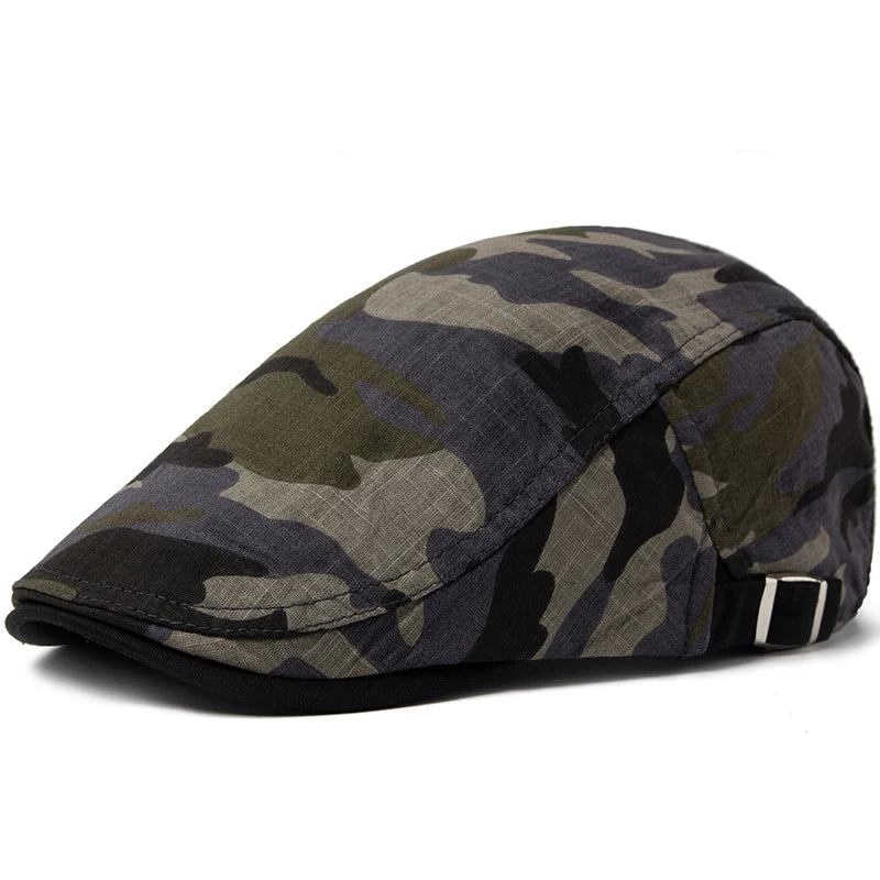 Wexford Camouflage Beret – Lightweight and Breathable Cotton-Linen Flat Cap with Visor, Adjustable Design for Casual Summer Wear