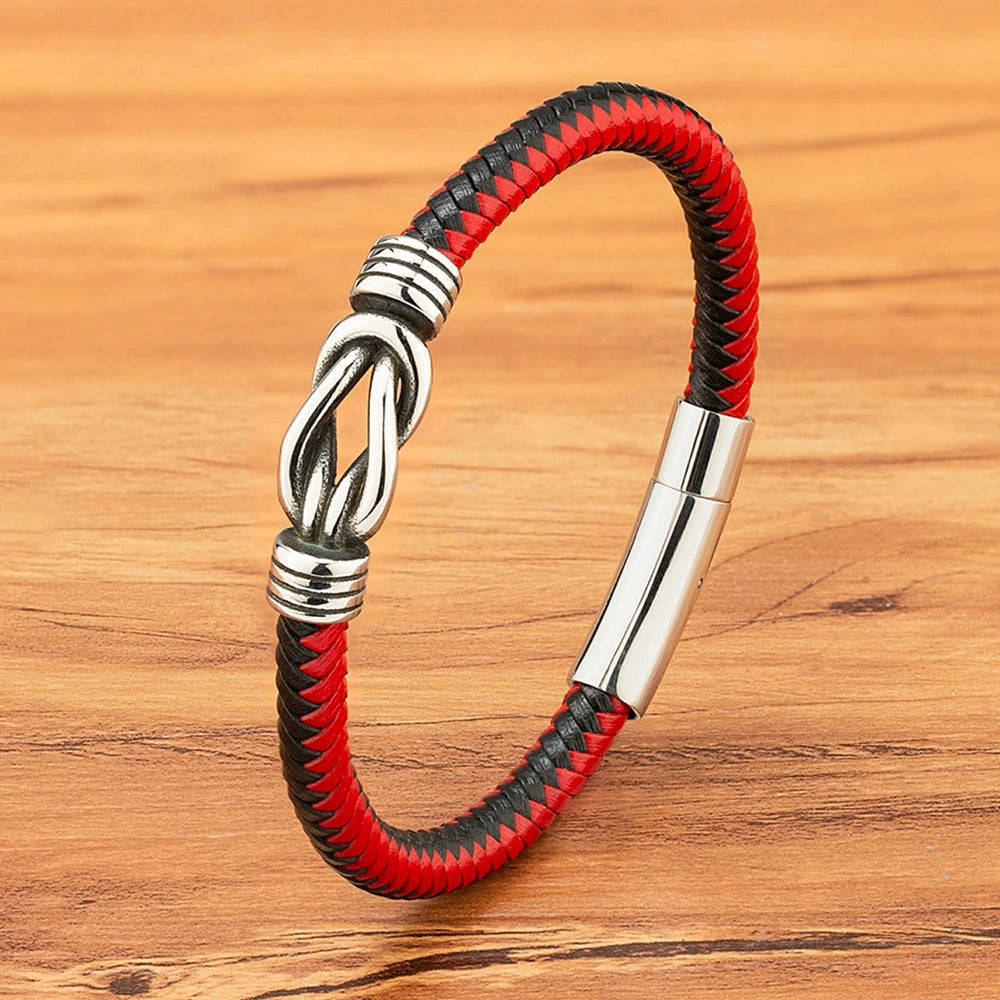 Iron Knot Bracelet – Men’s Braided Leather Bracelet with Stainless Steel Clasp