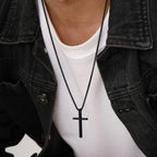 Vnox Cross Necklace for Men Women, Silver Color Plain Alloy Metal Cross Pendant Collar with Stainless Steel Box Chain