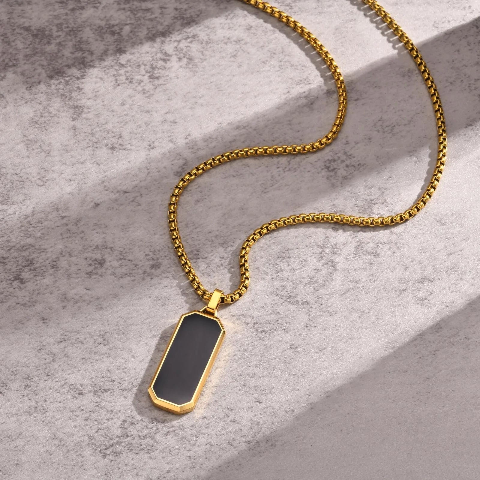 Vnox Small Dogtags Pendant Necklaces for Men, Black Silver Color Stainless Steel Military Dog Tag with Box Chain Gift to Him