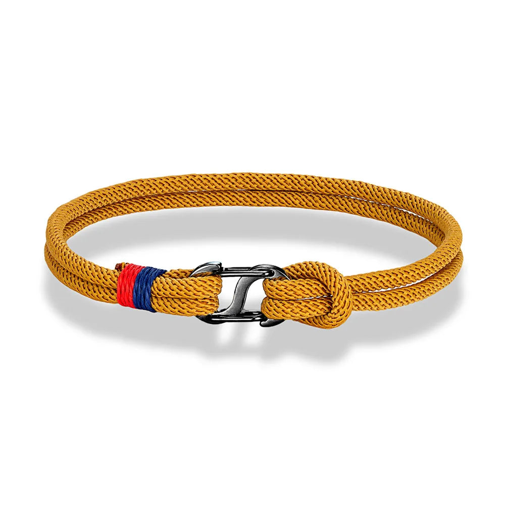 Aegir Nautical Rope Bracelet – Double Strand Surfer Style with Black Stainless Steel Carabiner Clasp, Sleek and Durable Design for Men