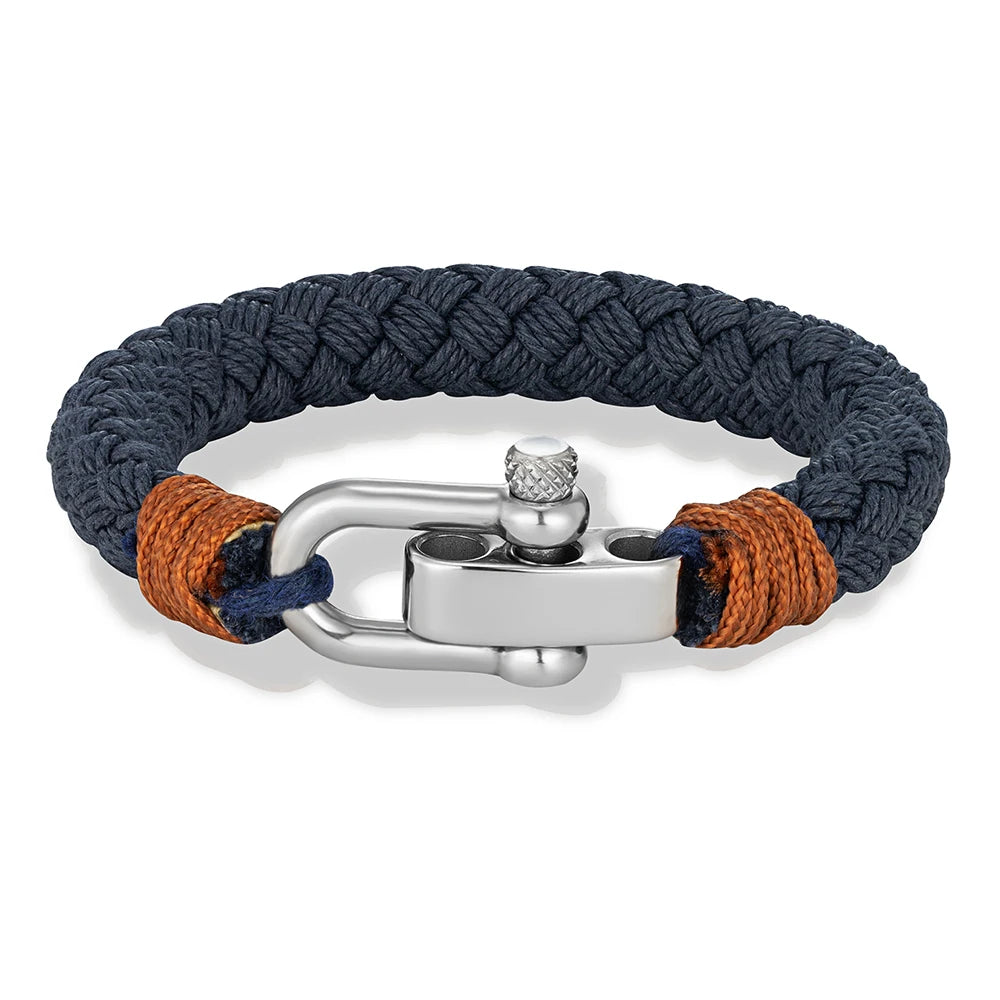 Helios Nautical Rope Bracelet – Wide Rope Design with Stainless Steel Adjustable Shackle Clasp, Handmade Wrap Bracelet for Men