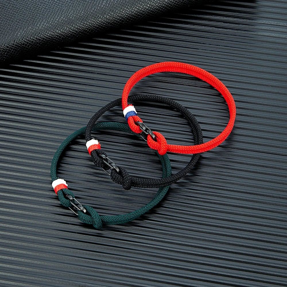 Aegir Nautical Rope Bracelet – Double Strand Surfer Style with Black Stainless Steel Carabiner Clasp, Sleek and Durable Design for Men