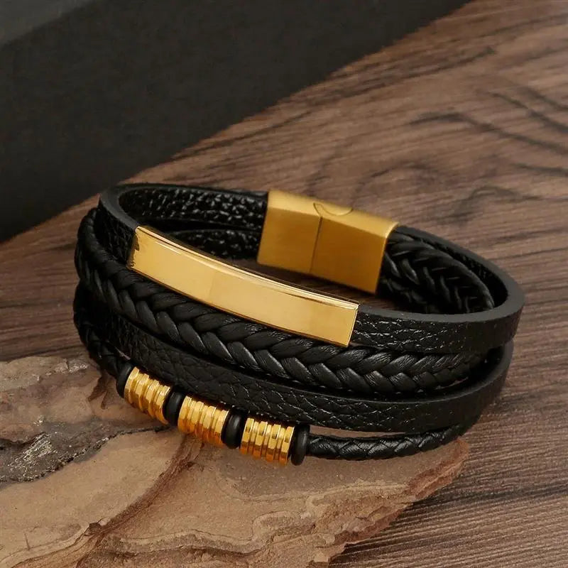 Gramado Classic Leather Woven Bracelet - Multi-layered Fashion Accessory for Men