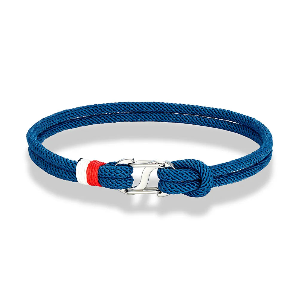 Mariner Braided Rope Bracelet – Navy Blue Survival Style with Stainless Steel Double Push Carabiner Clasp, Durable Design for Men