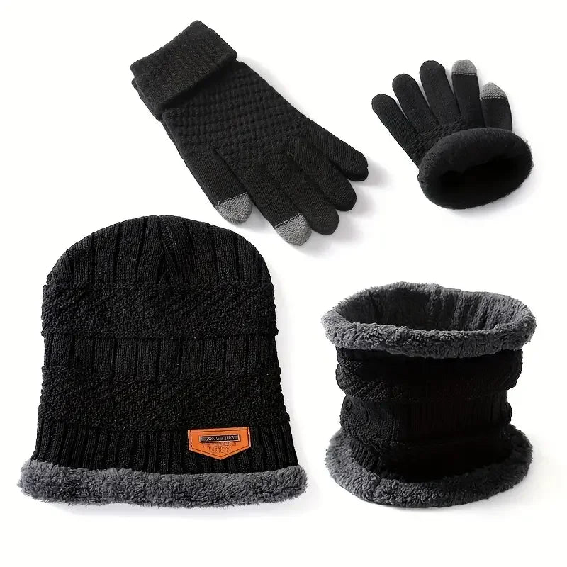 Nordic Fleece Winter Set – 3-Piece Knitted Set with Hat, Scarf, and Touchscreen Gloves, Fleece-Lined for Maximum Warmth and Comfort
