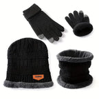 Nordic Fleece Winter Set – 3-Piece Knitted Set with Hat, Scarf, and Touchscreen Gloves, Fleece-Lined for Maximum Warmth and Comfort
