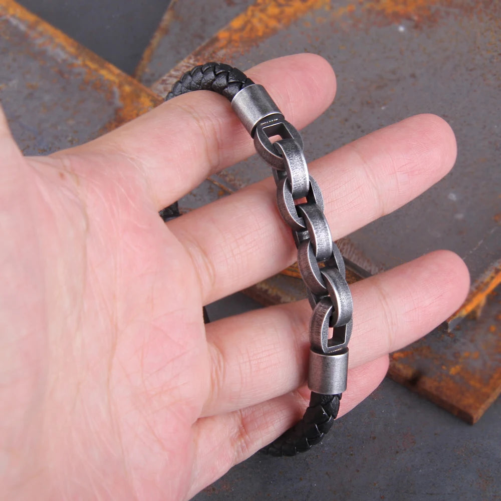 Infinity Forge Bracelet – Men’s Genuine Leather Braided Bracelet
