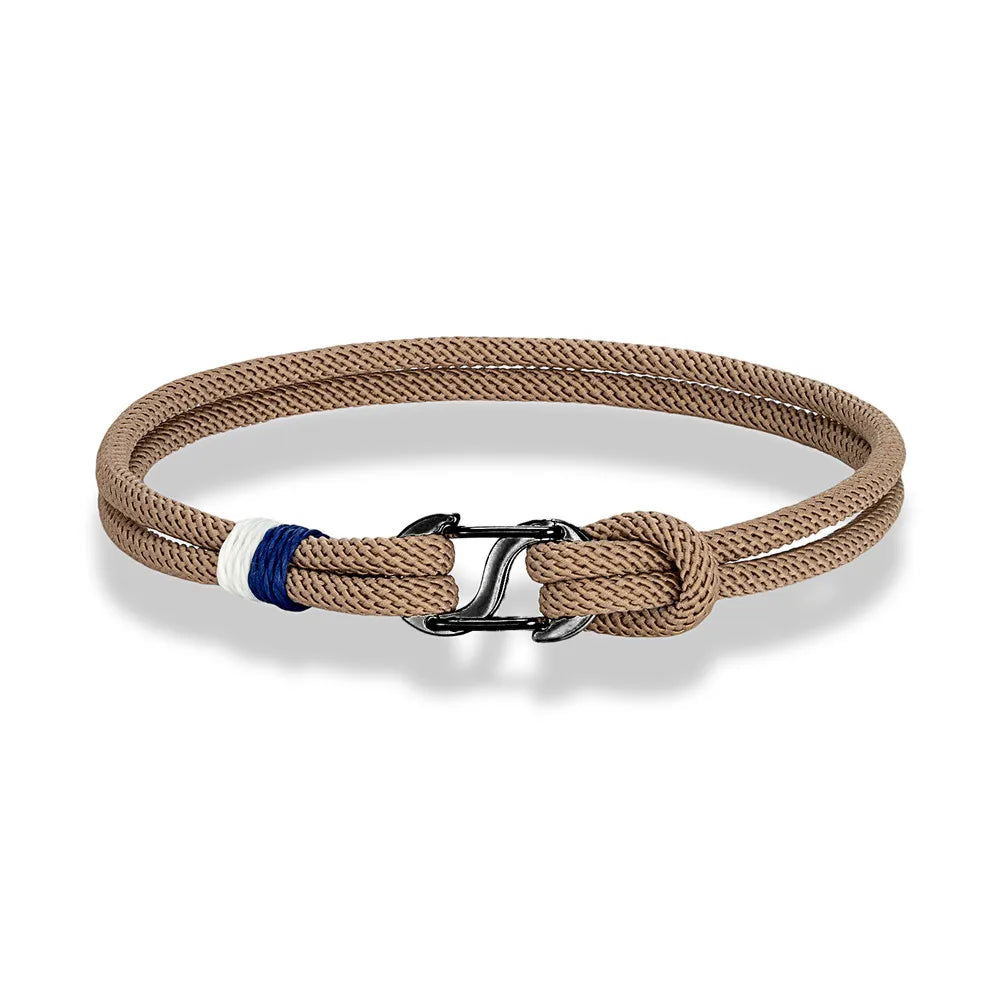 Aegir Nautical Rope Bracelet – Double Strand Surfer Style with Black Stainless Steel Carabiner Clasp, Sleek and Durable Design for Men