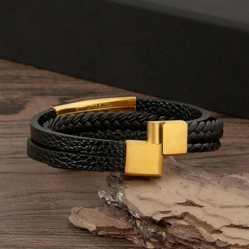 Gramado Classic Leather Woven Bracelet - Multi-layered Fashion Accessory for Men