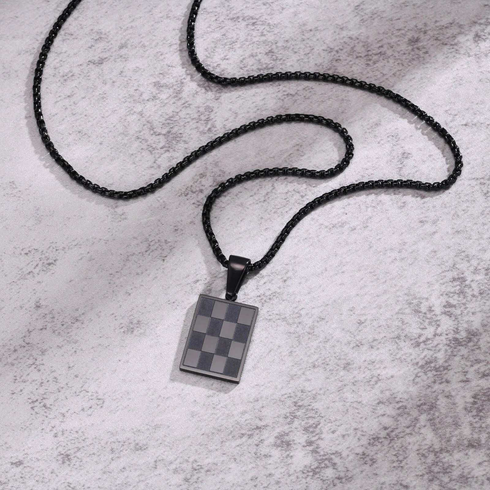 Vnox Small Dogtags Pendant Necklaces for Men, Black Silver Color Stainless Steel Military Dog Tag with Box Chain Gift to Him