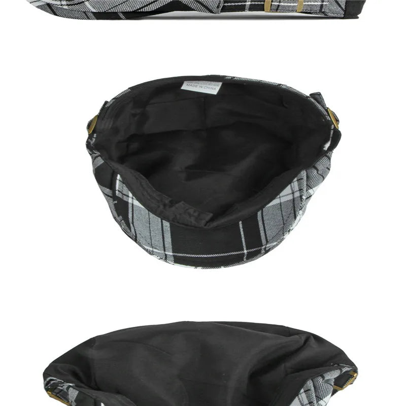 Oxford Plaid Newsboy Cap – Timeless Polyester Flat Cap with Vintage Painter Style, Suitable for All Seasons