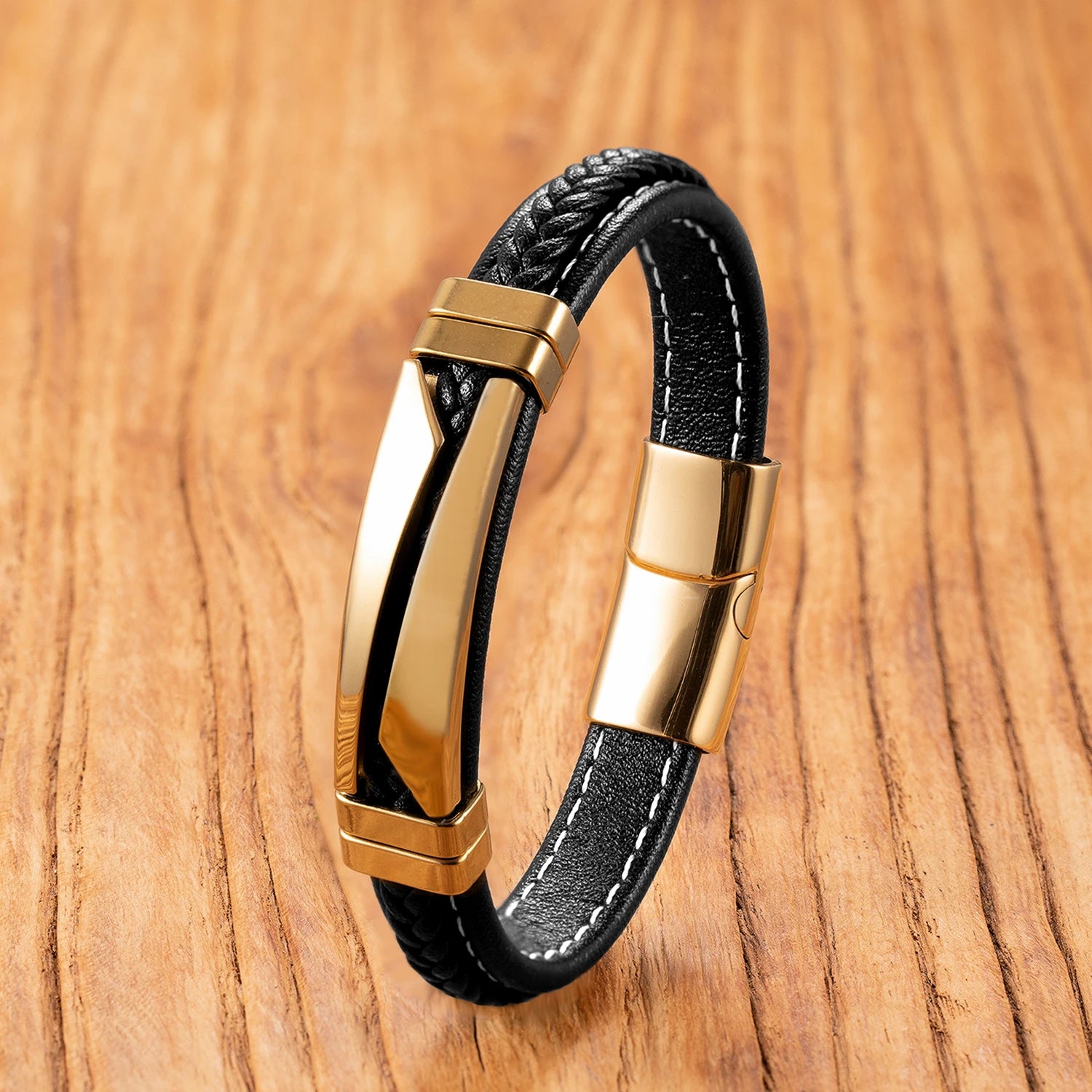 Emerita Stainless Steel & Leather Bracelet – Unisex Casual Boho Jewelry Gift