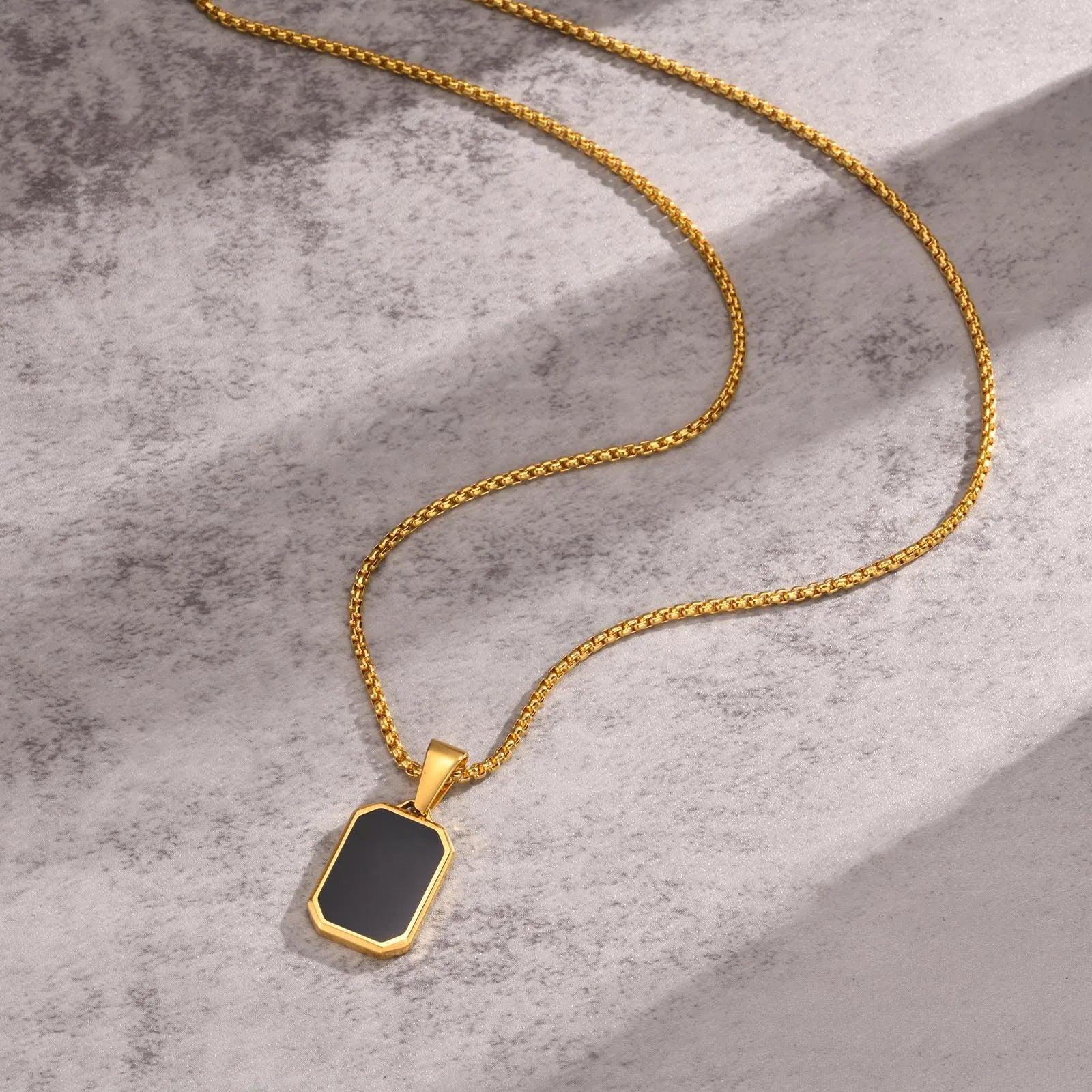 Vnox Small Dogtags Pendant Necklaces for Men, Black Silver Color Stainless Steel Military Dog Tag with Box Chain Gift to Him
