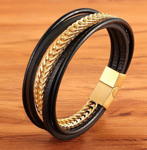 Titan Edge Bracelet – Men’s Leather & Stainless Steel Magnetic Bracelet