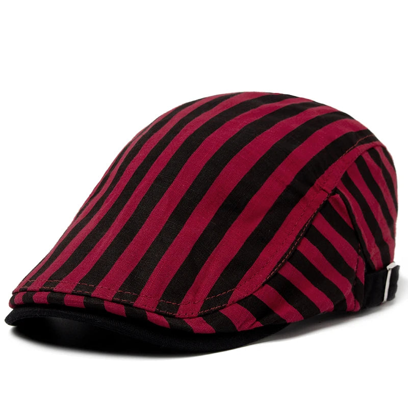 Ashford Plaid Cotton Beret – Lightweight Vintage-Style Flat Cap with Visor, Casual Summer Design in Cotton and Linen