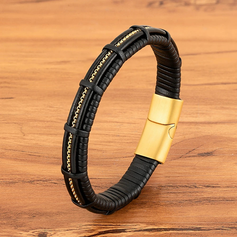 Titan Edge Bracelet – Men’s Leather & Stainless Steel Magnetic Bracelet