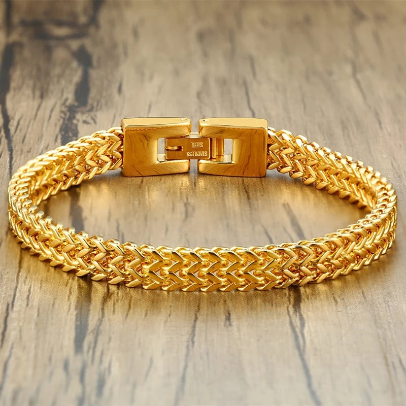 Titan Locomotive Chain Bracelet – Double Link Stainless Steel Design with Polished Finish, Punk Biker Style for Men