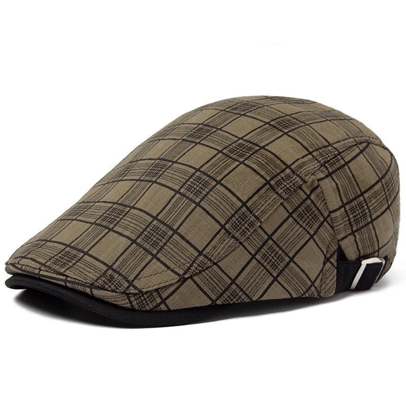 Ashford Plaid Cotton Beret – Lightweight Vintage-Style Flat Cap with Visor, Casual Summer Design in Cotton and Linen