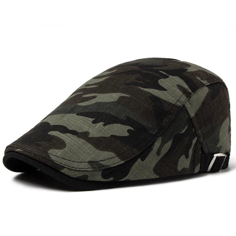 Wexford Camouflage Beret – Lightweight and Breathable Cotton-Linen Flat Cap with Visor, Adjustable Design for Casual Summer Wear