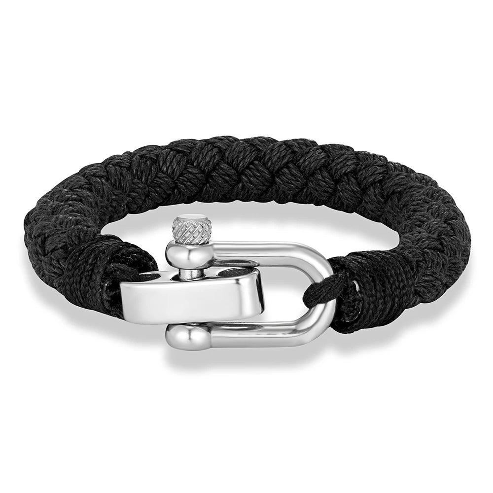 Helios Nautical Rope Bracelet – Wide Rope Design with Stainless Steel Adjustable Shackle Clasp, Handmade Wrap Bracelet for Men