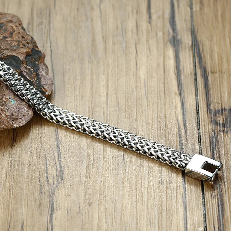Titan Locomotive Chain Bracelet – Double Link Stainless Steel Design with Polished Finish, Punk Biker Style for Men