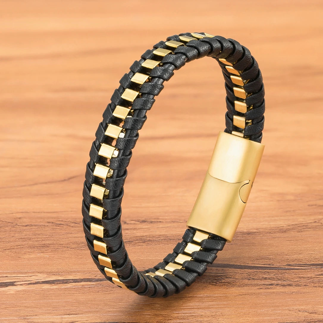 Titan Edge Bracelet – Men’s Leather & Stainless Steel Magnetic Bracelet