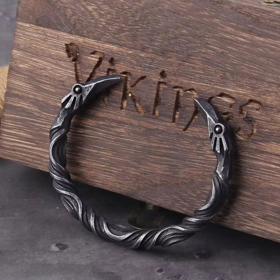 Nordic Raven Torque Bracelet – Men’s Viking Stainless Steel Cuff